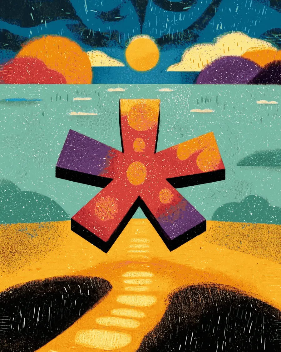 Touch Studio: illustrated asterisk monument at sunset