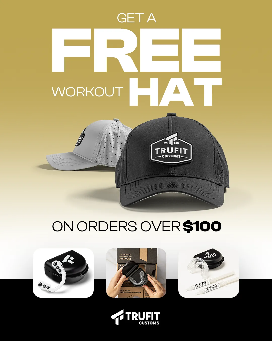 Trufit ad: Free workout hat on orders over $100